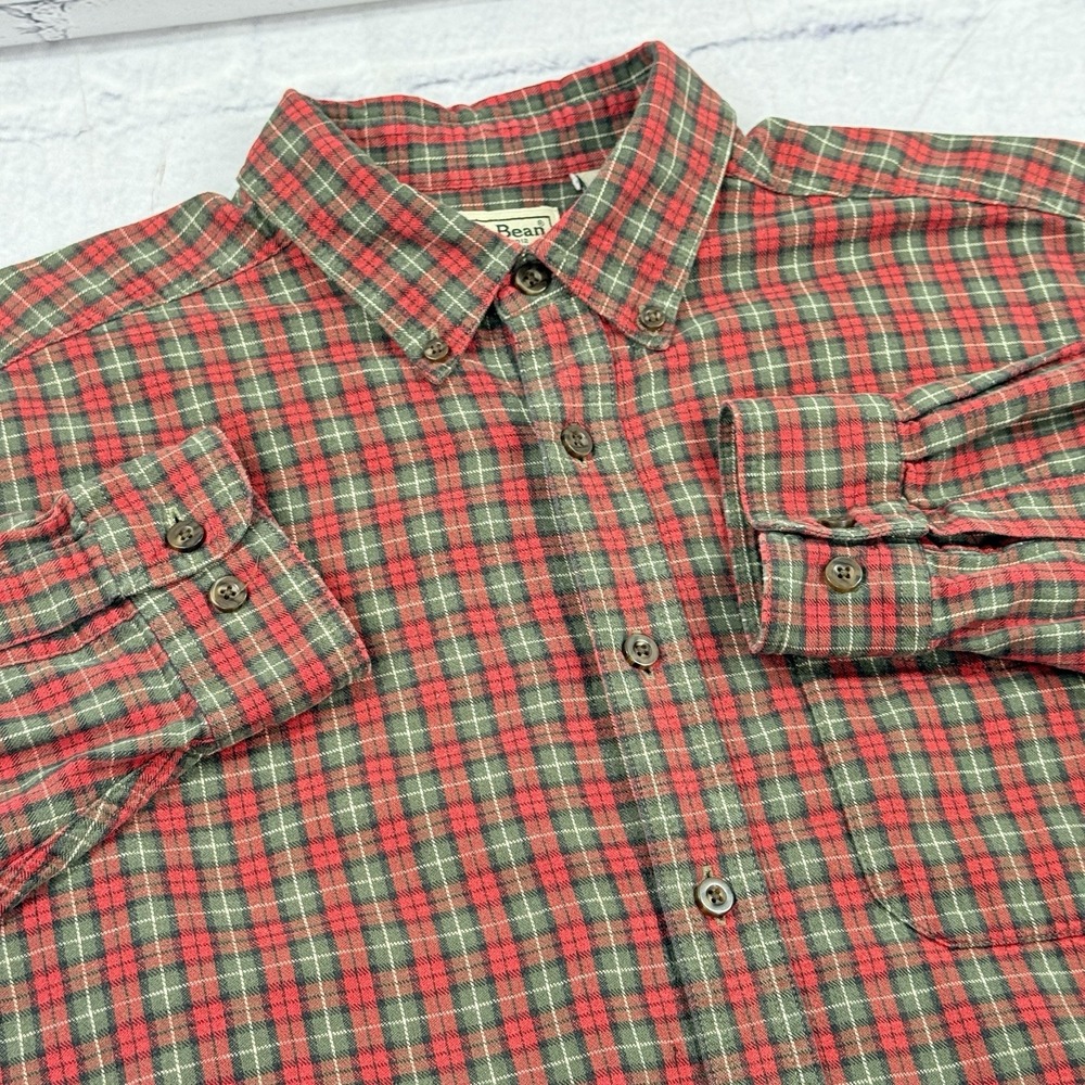 Vintage LL Bean Flannel Long Sleeve Shirt Men's Size L Tall Red‎ Plaid 0WT66 - Picture 9 of 15